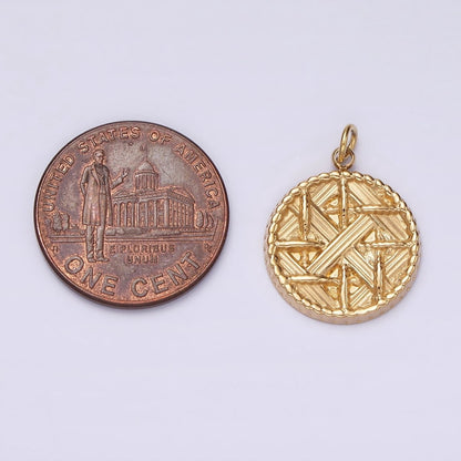 Stainless Steel Rattan Geometric Braided Round Charm in Gold &amp; Silver | P1292