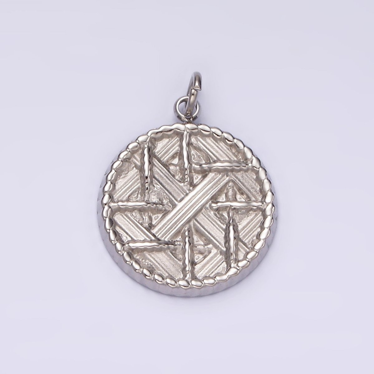 Stainless Steel Rattan Geometric Braided Round Charm in Gold &amp; Silver | P1292