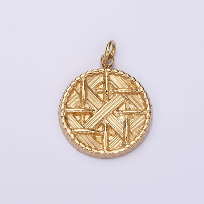 Stainless Steel Rattan Geometric Braided Round Charm in Gold &amp; Silver | P1292