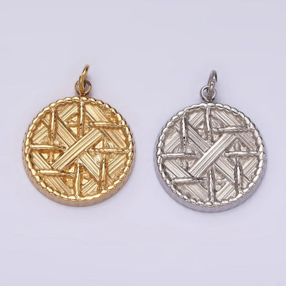 Stainless Steel Rattan Geometric Braided Round Charm in Gold &amp; Silver | P1292