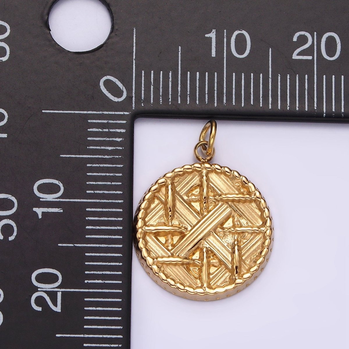 Stainless Steel Rattan Geometric Braided Round Charm in Gold &amp; Silver | P1292