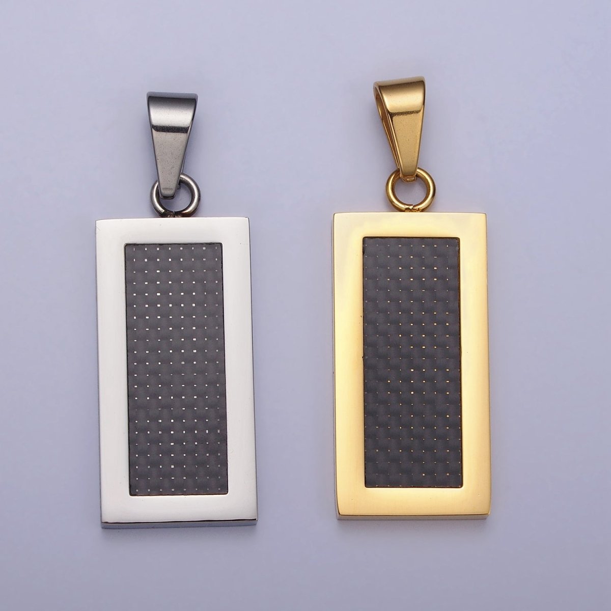 Stainless Steel Rectangular Black Matte Tag Pendant in Gold &amp; Silver | P1100
