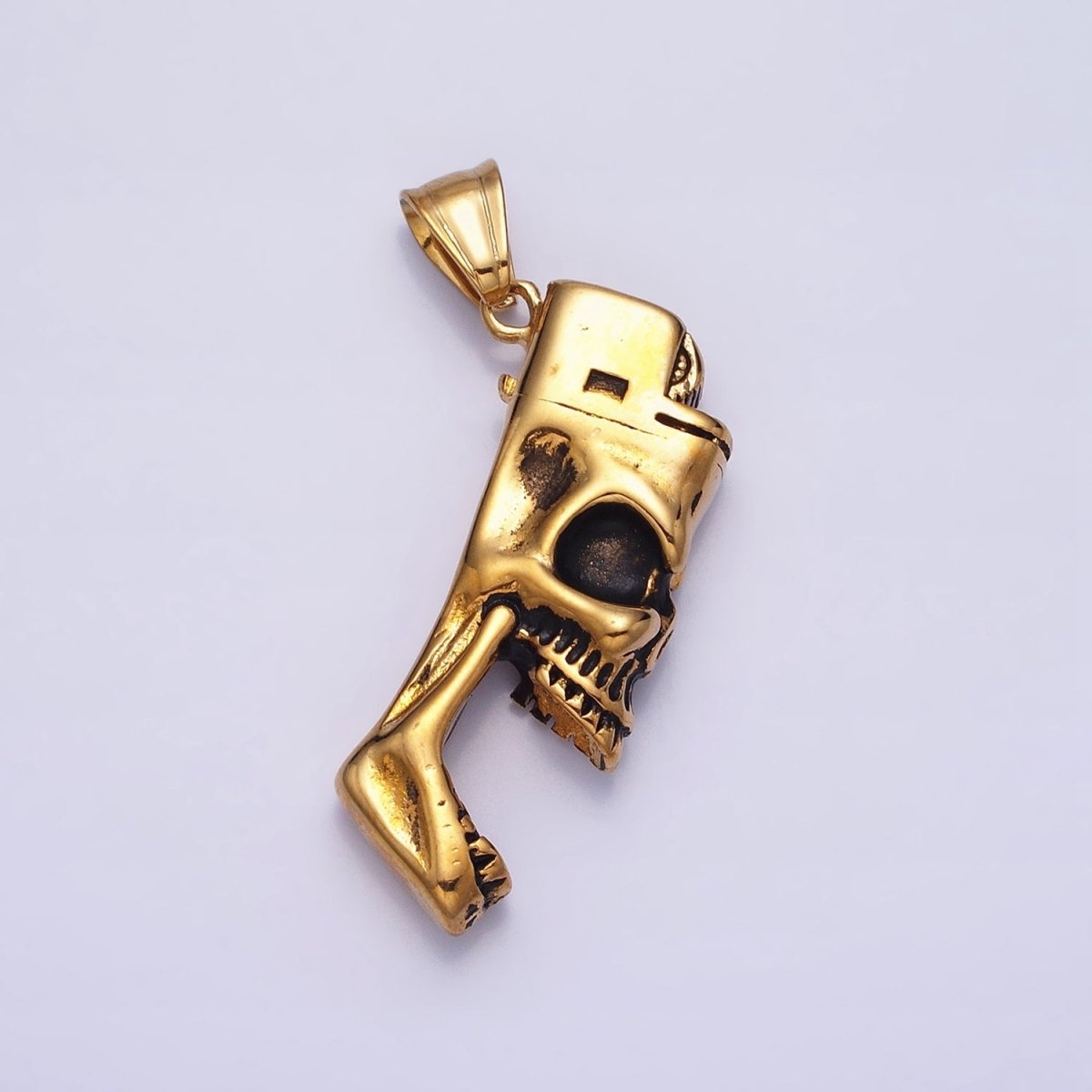Stainless Steel Rectangular Screaming Skeleton Skull Pendant in Gold &amp; Silver | P1102
