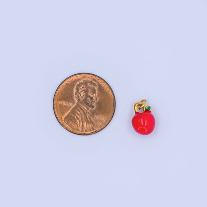 Stainless Steel 10mm Red Enamel Apple Tomato Mini Charm in Gold &amp; Silver | P842