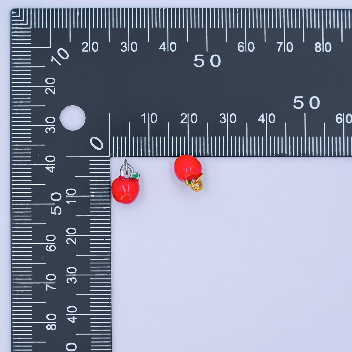 Stainless Steel 10mm Red Enamel Apple Tomato Mini Charm in Gold &amp; Silver | P842