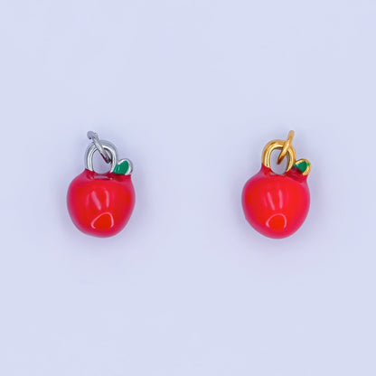 Stainless Steel 10mm Red Enamel Apple Tomato Mini Charm in Gold &amp; Silver | P842