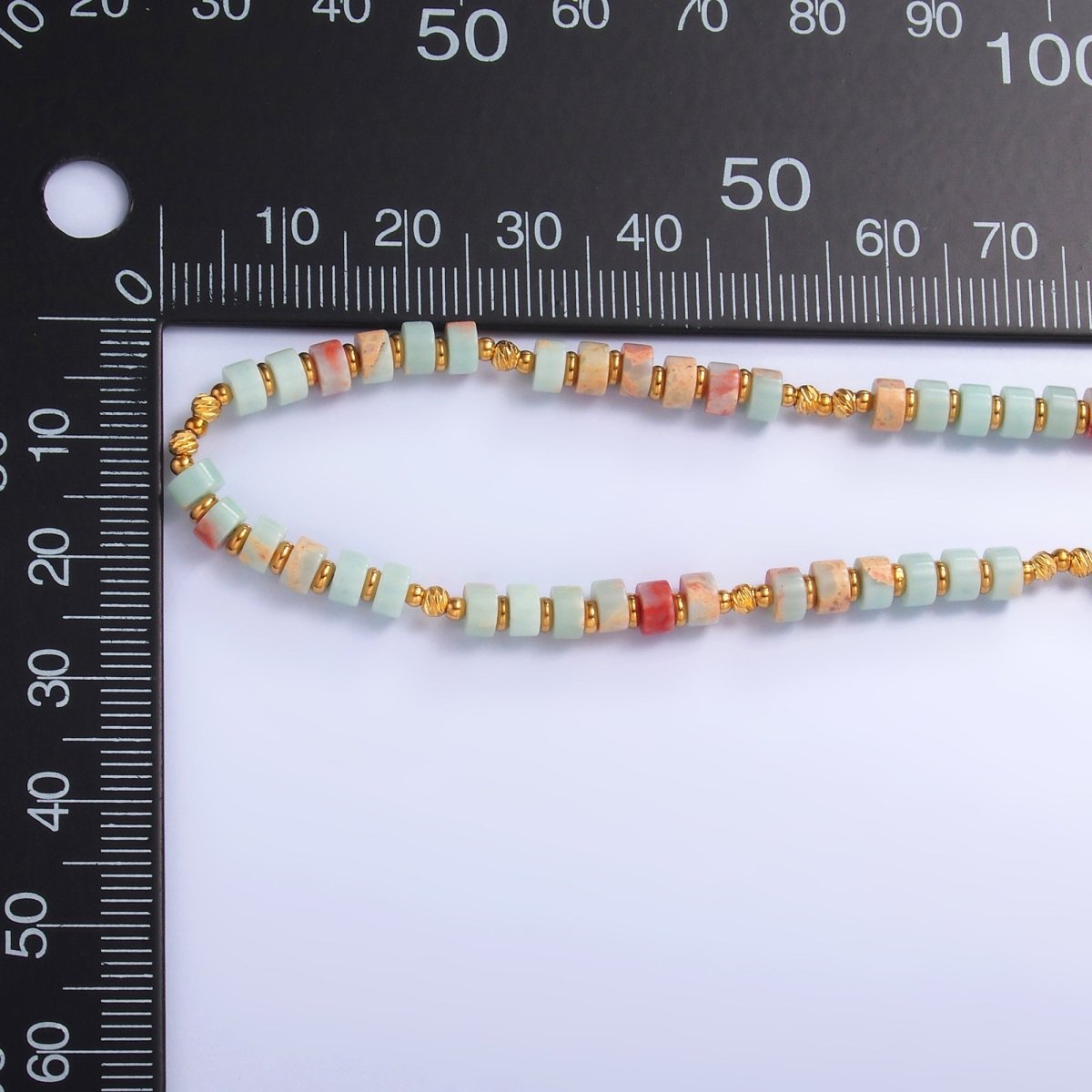 Stainless Steel Red Blue Amazonite Natural Gemstone Bead 16 Inch Choker Necklace | WA-3112