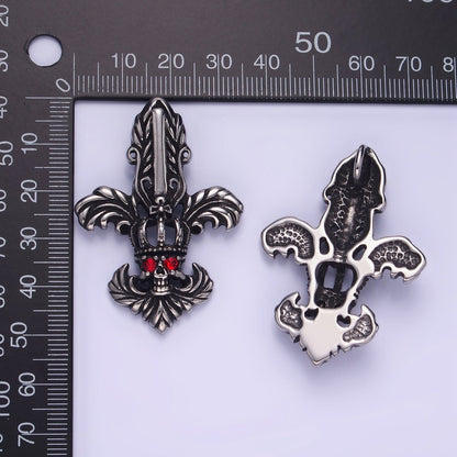 Stainless Steel Red CZ Skull Skeleton King Pendant | P1423