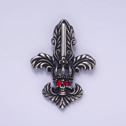 Stainless Steel Red CZ Skull Skeleton King Pendant | P1423