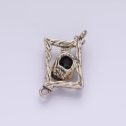 Stainless Steel Red CZ Skull Skeleton Open Abstract Rhombus Mixed Metal Connector | P-673