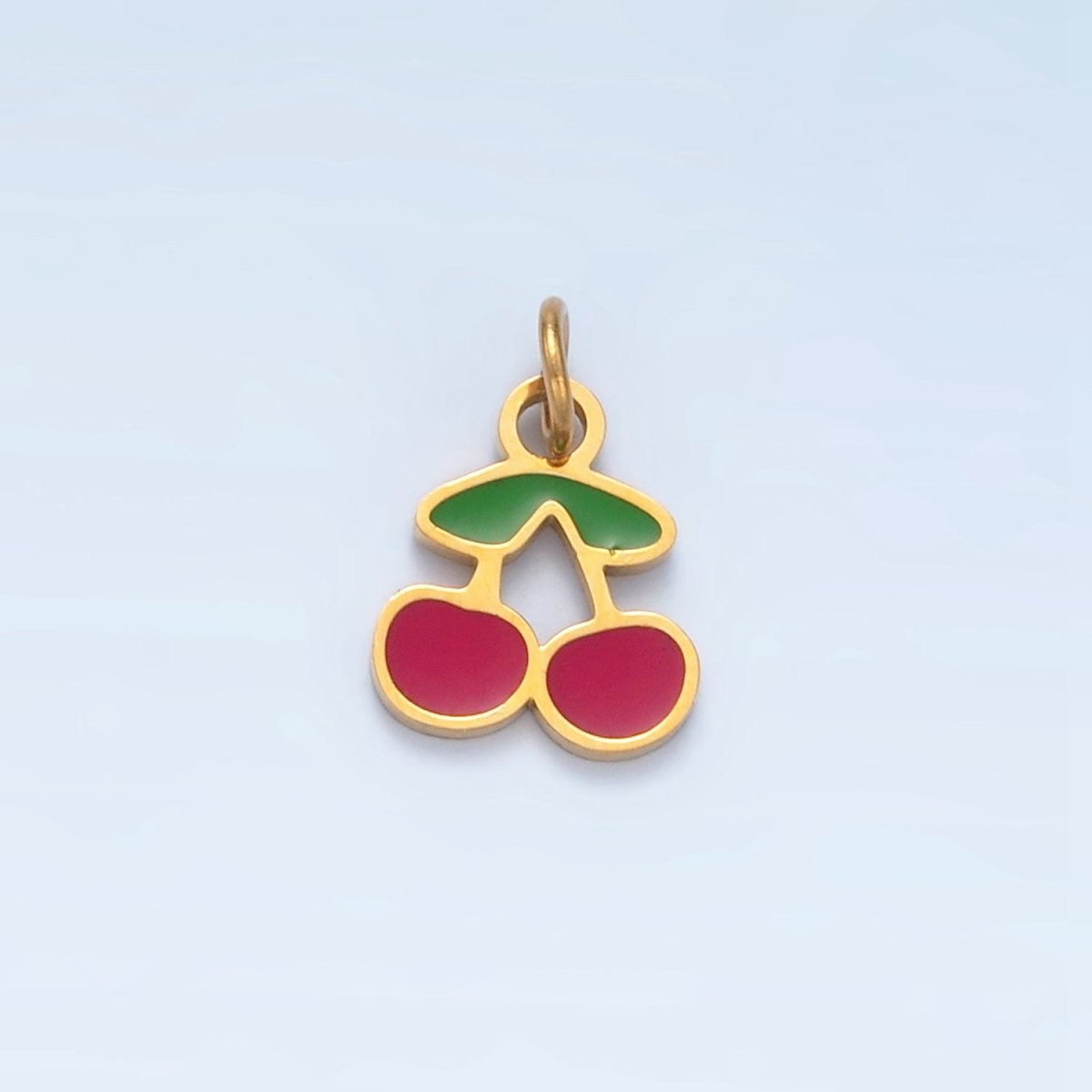 Stainless Steel Red Enamel Cherry Fruit Mini Charm | P671