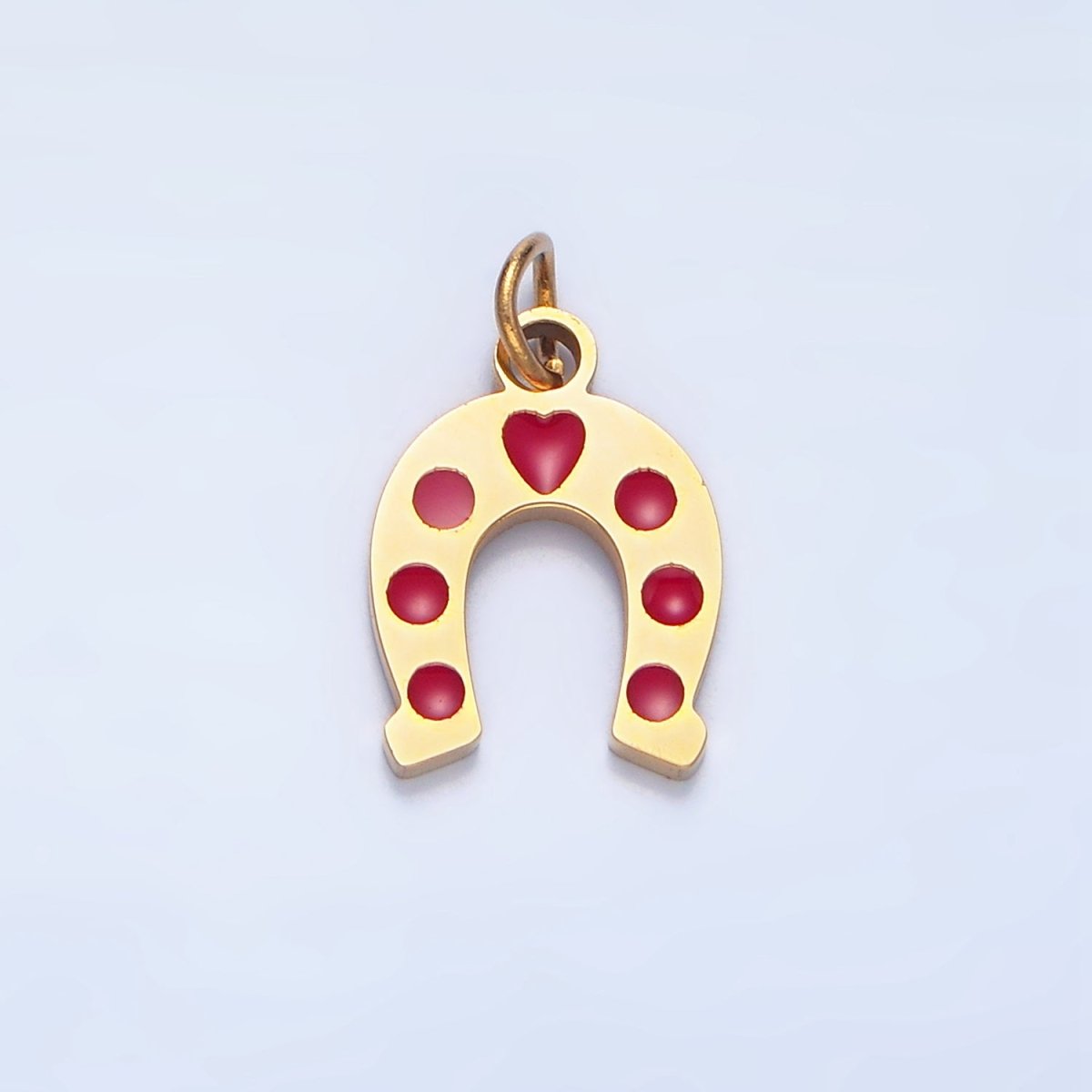Stainless Steel Red Enamel Heart Horseshoe Charm | P1516