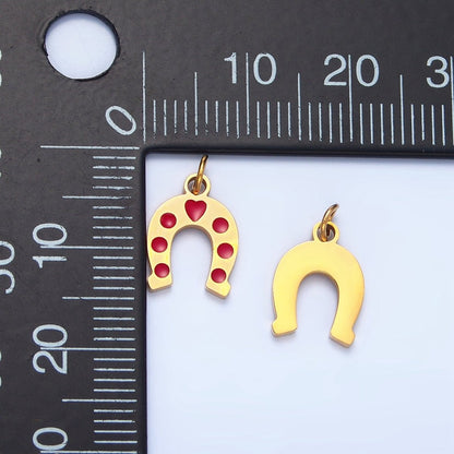 Stainless Steel Red Enamel Heart Horseshoe Charm | P1516