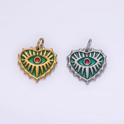 Stainless Steel Red Evil Eye Splatter Heart Dotted Outline Charm in Gold &amp; Silver | P1277