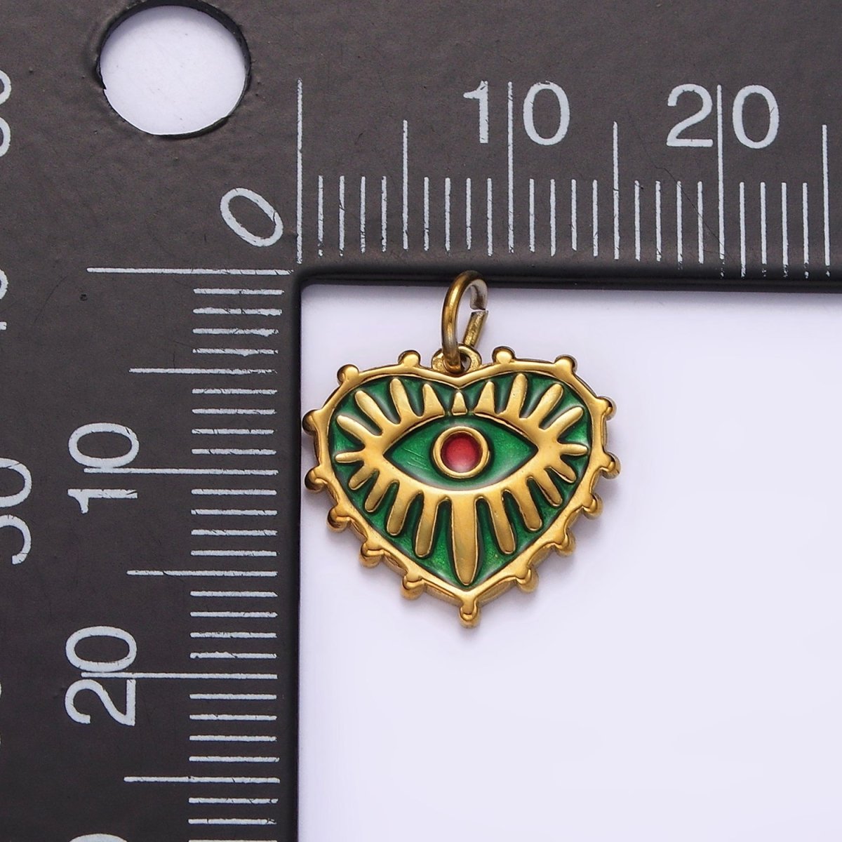 Stainless Steel Red Evil Eye Splatter Heart Dotted Outline Charm in Gold &amp; Silver | P1277