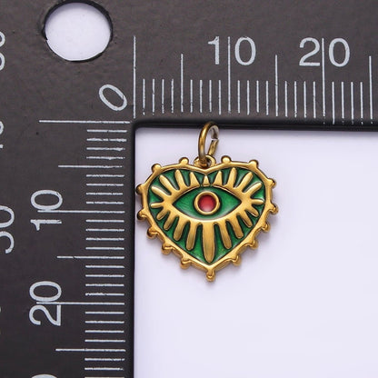 Stainless Steel Red Evil Eye Splatter Heart Dotted Outline Charm in Gold &amp; Silver | P1277