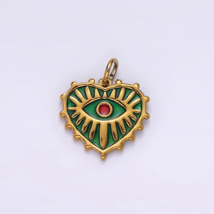 Stainless Steel Red Evil Eye Splatter Heart Dotted Outline Charm in Gold &amp; Silver | P1277
