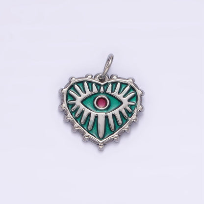 Stainless Steel Red Evil Eye Splatter Heart Dotted Outline Charm in Gold &amp; Silver | P1277