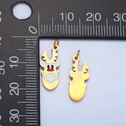 Stainless Steel Reindeer Animal Enamel Christmas Holidays Charm | P1346