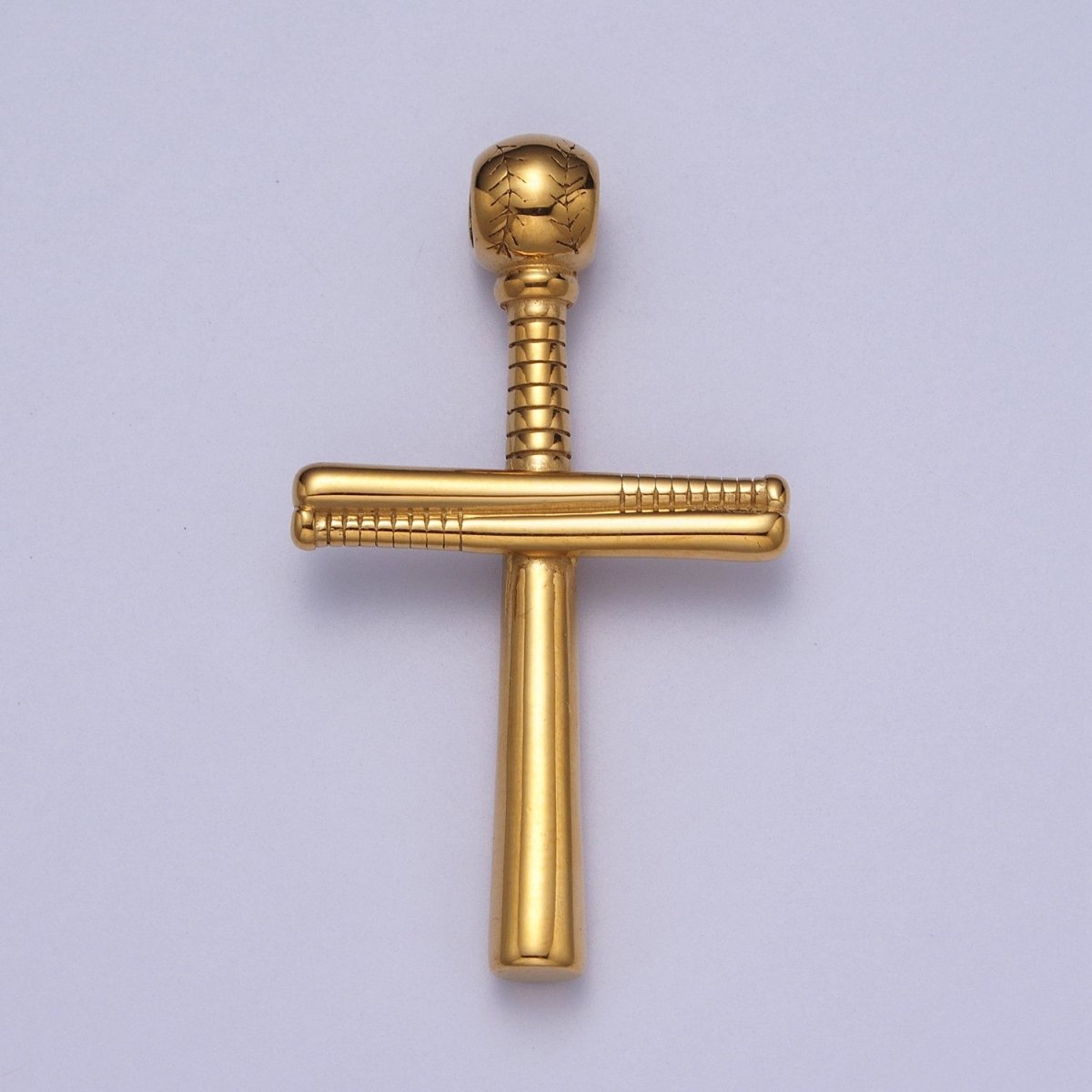 Stainless Steel Religious Cross Baseball-Themed Ball Bat Pendant in Gold &amp; Silver J-377 J-384
