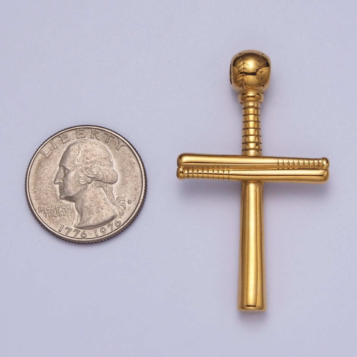 Stainless Steel Religious Cross Baseball-Themed Ball Bat Pendant in Gold &amp; Silver J-377 J-384