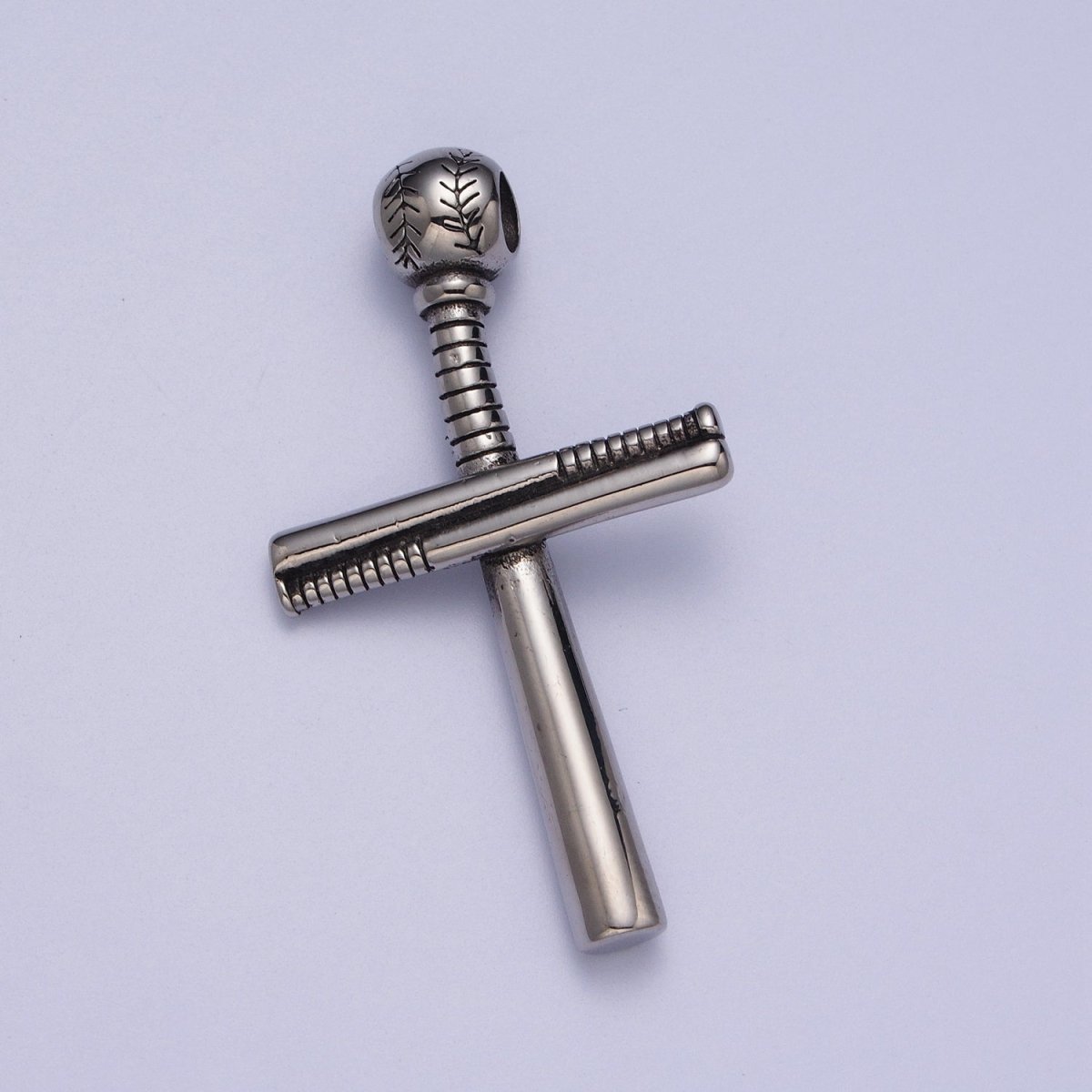 Stainless Steel Religious Cross Baseball-Themed Ball Bat Pendant in Gold &amp; Silver J-377 J-384