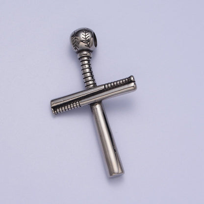 Stainless Steel Religious Cross Baseball-Themed Ball Bat Pendant in Gold &amp; Silver J-377 J-384