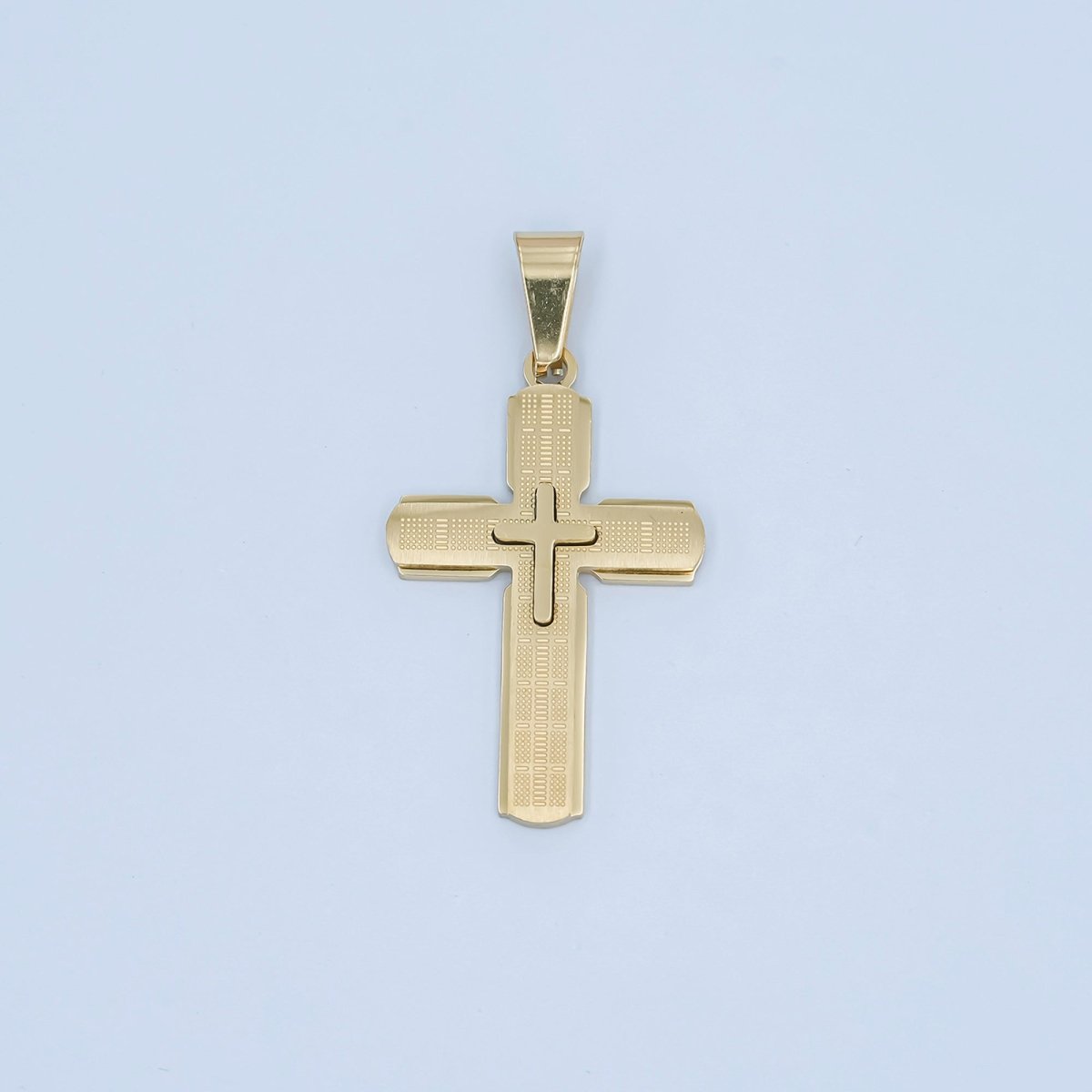 Stainless Steel 35mm Religious Cross Line-Textured Pendant in Gold &amp; Silver | P1171
