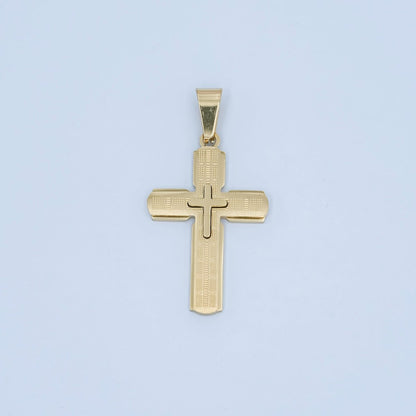 Stainless Steel 35mm Religious Cross Line-Textured Pendant in Gold &amp; Silver | P1171