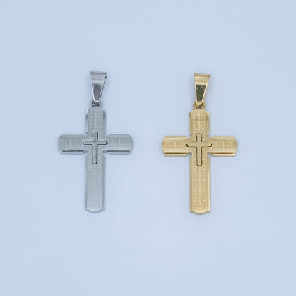 Stainless Steel 35mm Religious Cross Line-Textured Pendant in Gold &amp; Silver | P1171