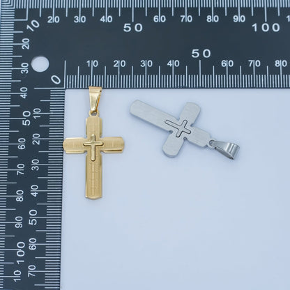 Stainless Steel 35mm Religious Cross Line-Textured Pendant in Gold &amp; Silver | P1171