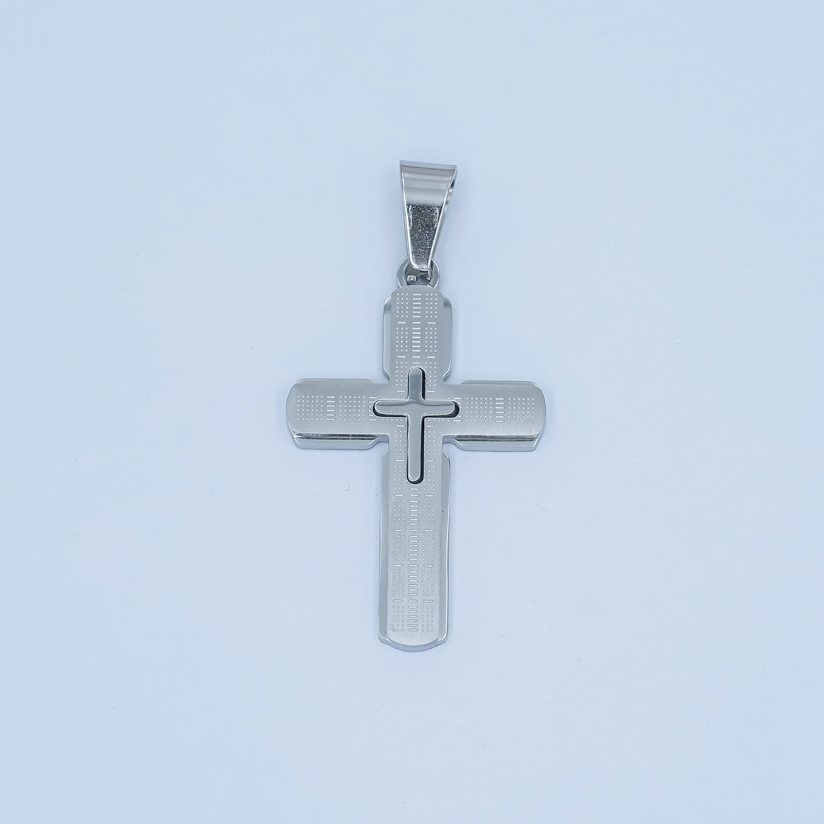 Stainless Steel 35mm Religious Cross Line-Textured Pendant in Gold &amp; Silver | P1171