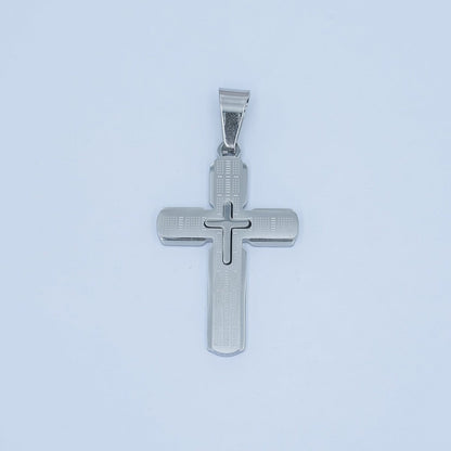 Stainless Steel 35mm Religious Cross Line-Textured Pendant in Gold &amp; Silver | P1171