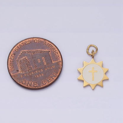 Stainless Steel Religious Cross White Celestial Sun Charm | P1357