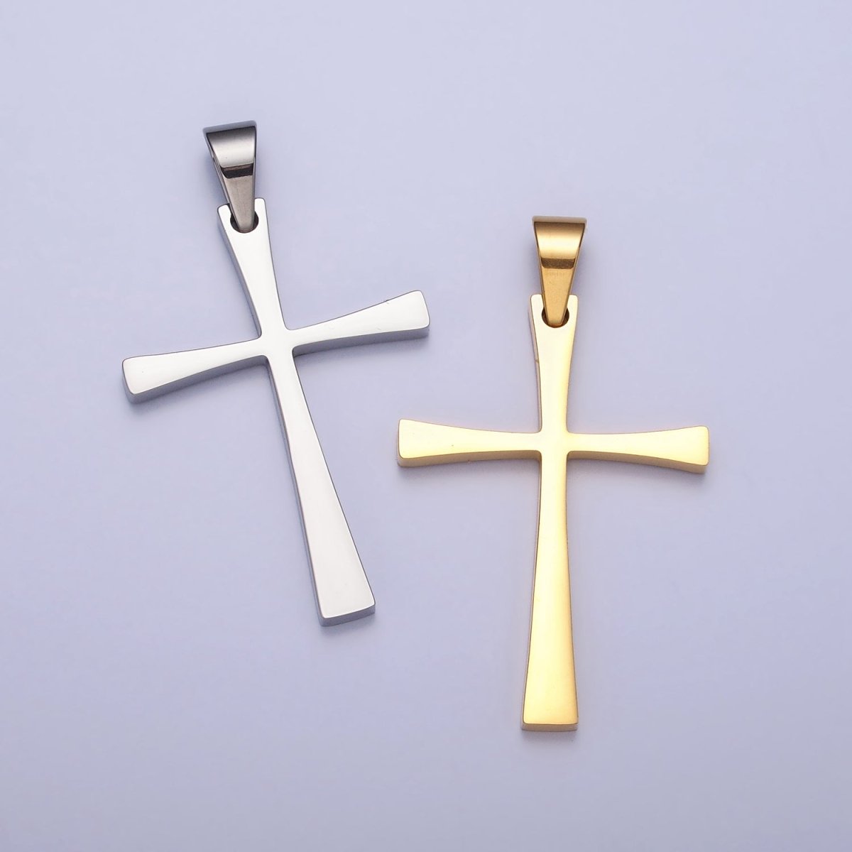 Stainless Steel Religious Curved Pattee Cross Pendant in Gold &amp; Silver | P-1095 P-1096