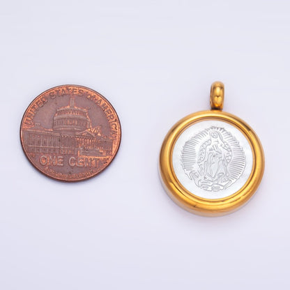Stainless Steel Religious Mother Mary Shell Pearl Round Pendant | P833