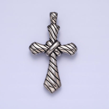Stainless Steel Religious Passion Cross Line-Textured Tied Pendant in Gold &amp; Silver J-730 J-739