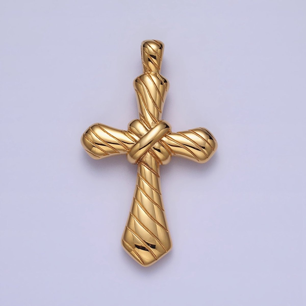 Stainless Steel Religious Passion Cross Line-Textured Tied Pendant in Gold &amp; Silver J-730 J-739