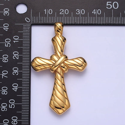 Stainless Steel Religious Passion Cross Line-Textured Tied Pendant in Gold &amp; Silver J-730 J-739