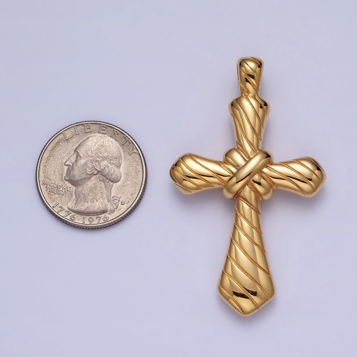 Stainless Steel Religious Passion Cross Line-Textured Tied Pendant in Gold &amp; Silver J-730 J-739