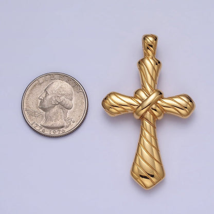 Stainless Steel Religious Passion Cross Line-Textured Tied Pendant in Gold &amp; Silver J-730 J-739