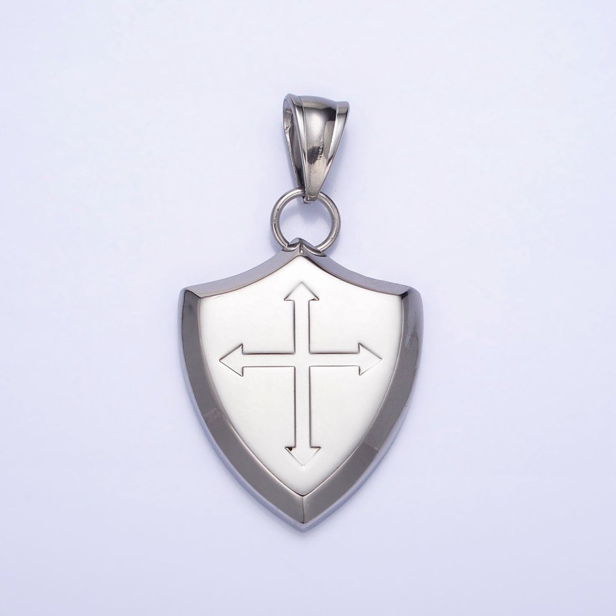 Stainless Steel Religious Passion Cross Shield Crest Pendant in Silver &amp; Gold | P-1134