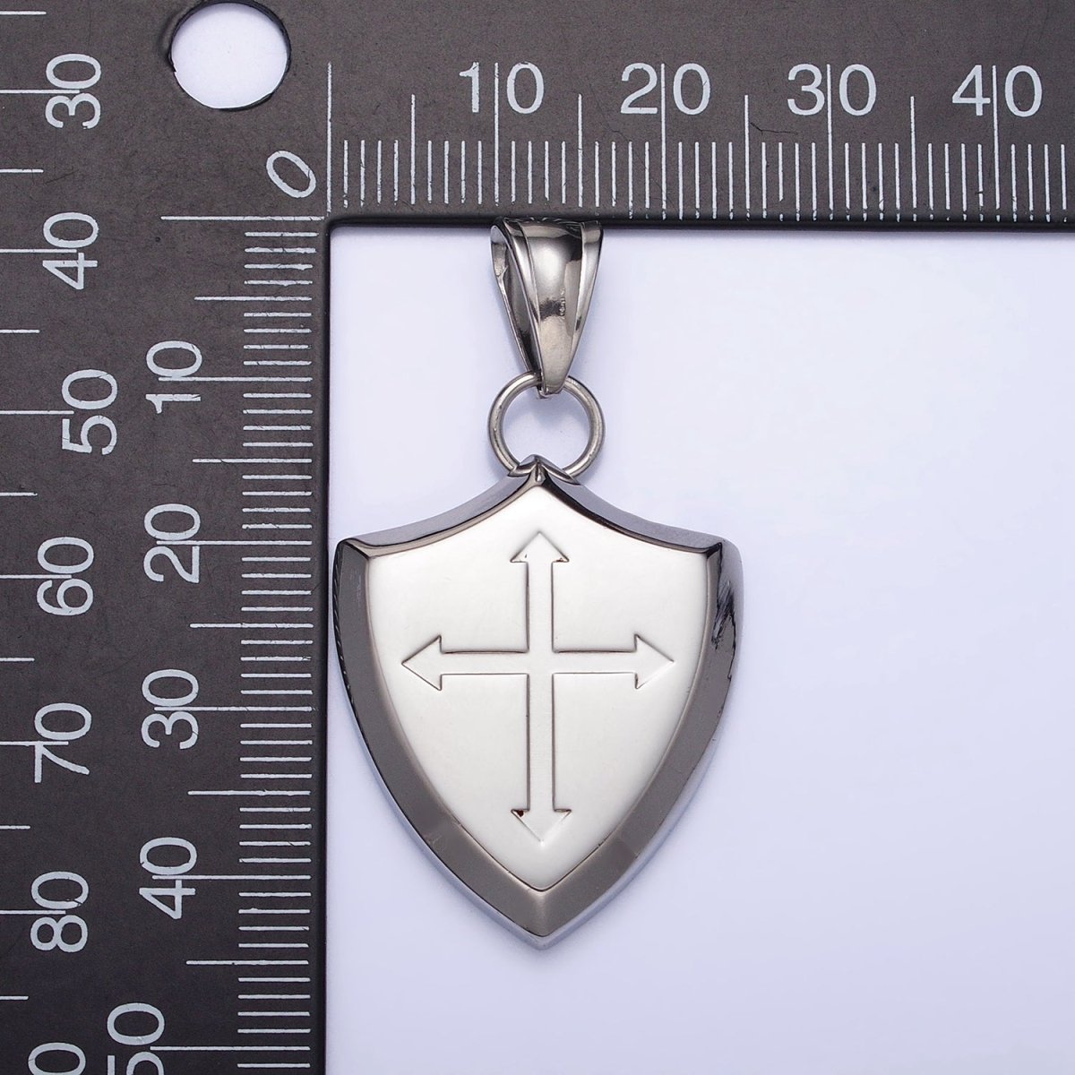 Stainless Steel Religious Passion Cross Shield Crest Pendant in Silver &amp; Gold | P-1134