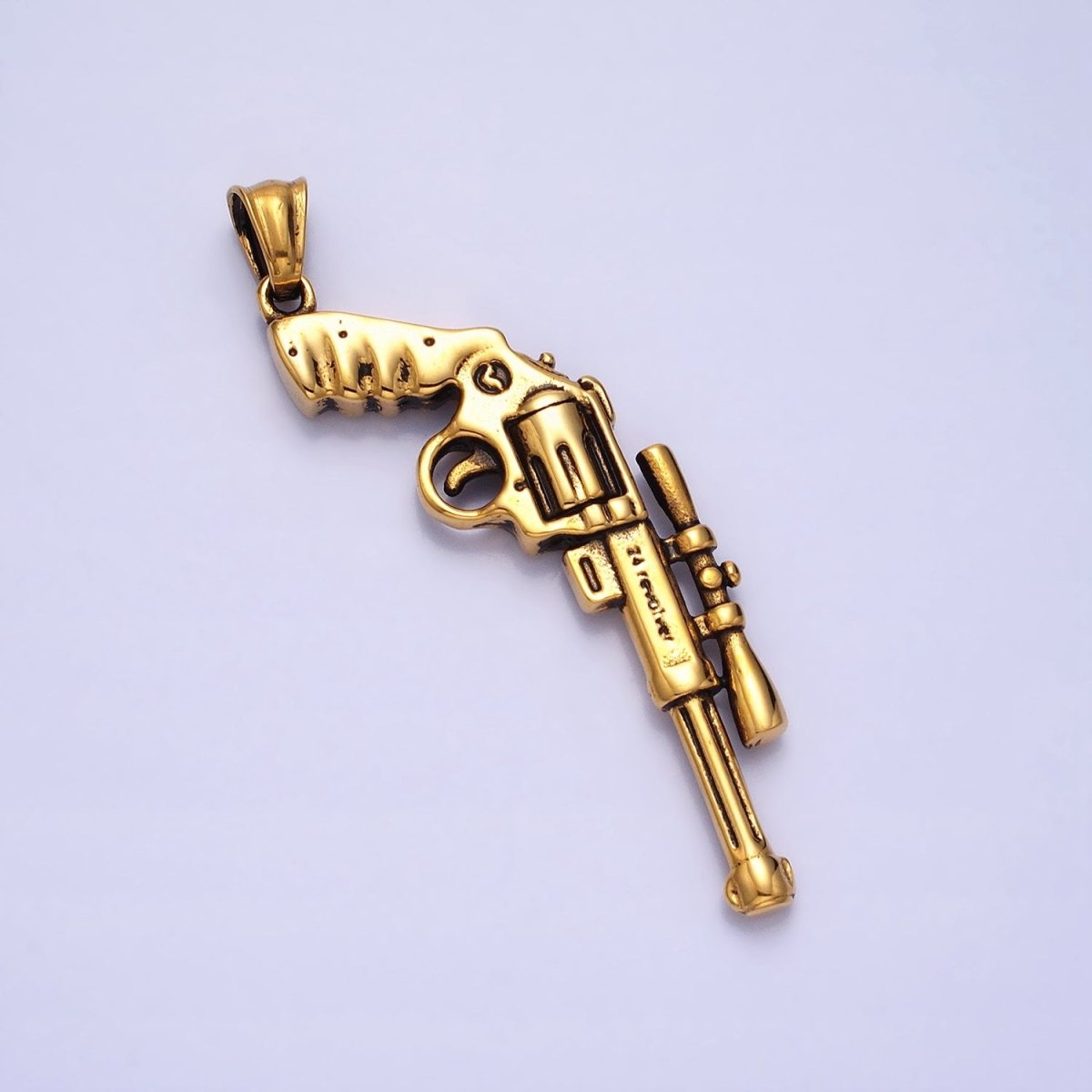Stainless Steel Revolver Rifle Gun Weapon Pendant in Gold &amp; Silver P-1147