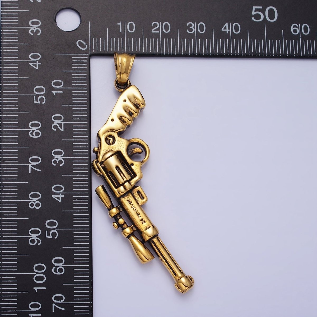 Stainless Steel Revolver Rifle Gun Weapon Pendant in Gold &amp; Silver P-1147
