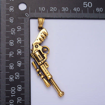 Stainless Steel Revolver Rifle Gun Weapon Pendant in Gold &amp; Silver P-1147