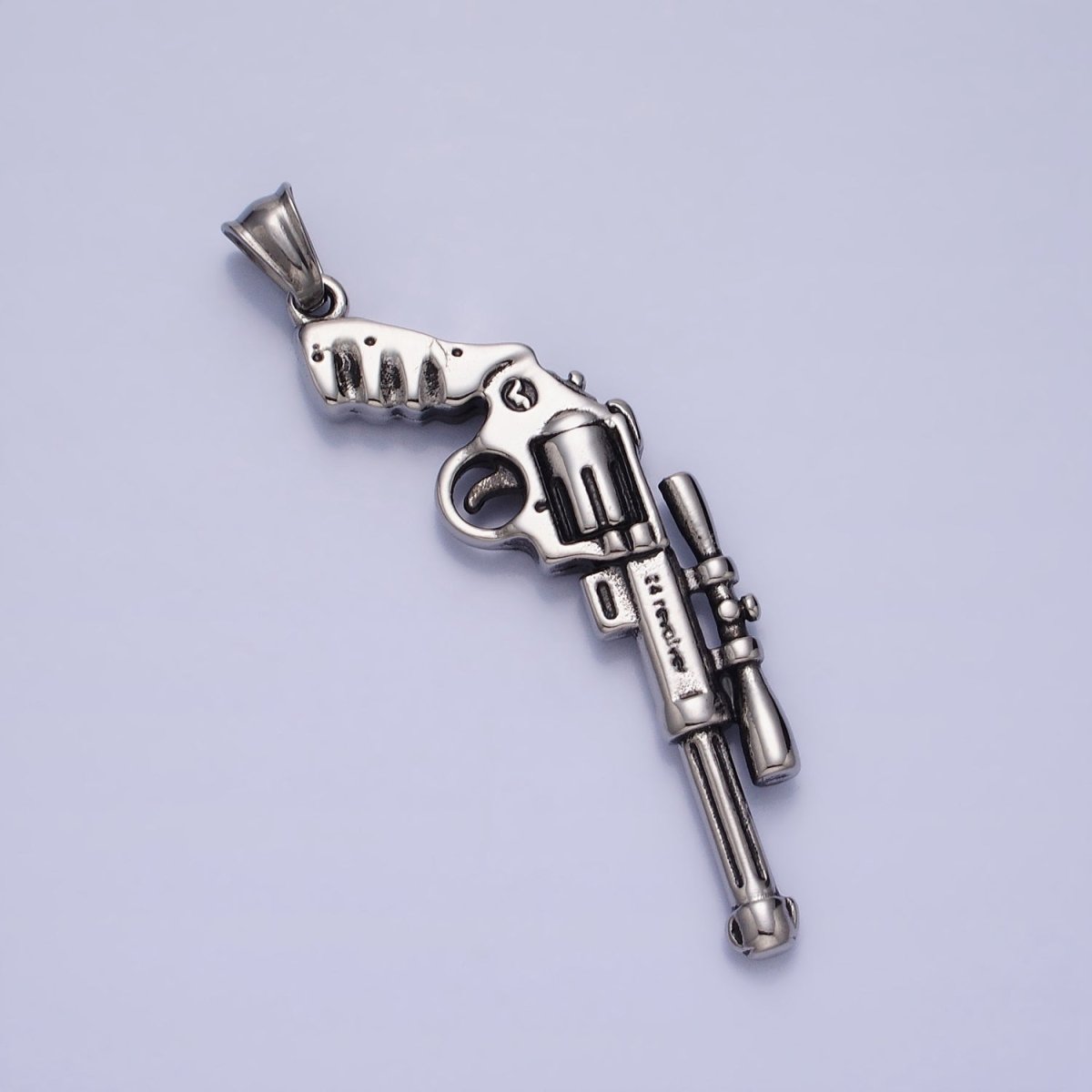 Stainless Steel Revolver Rifle Gun Weapon Pendant in Gold &amp; Silver P-1147