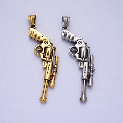 Stainless Steel Revolver Rifle Gun Weapon Pendant in Gold &amp; Silver P-1147