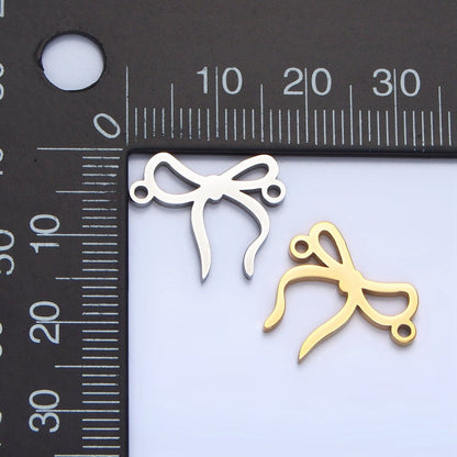 Stainless Steel 15mm Ribbon Bow Charm Connector in Gold &amp; Silver | F279