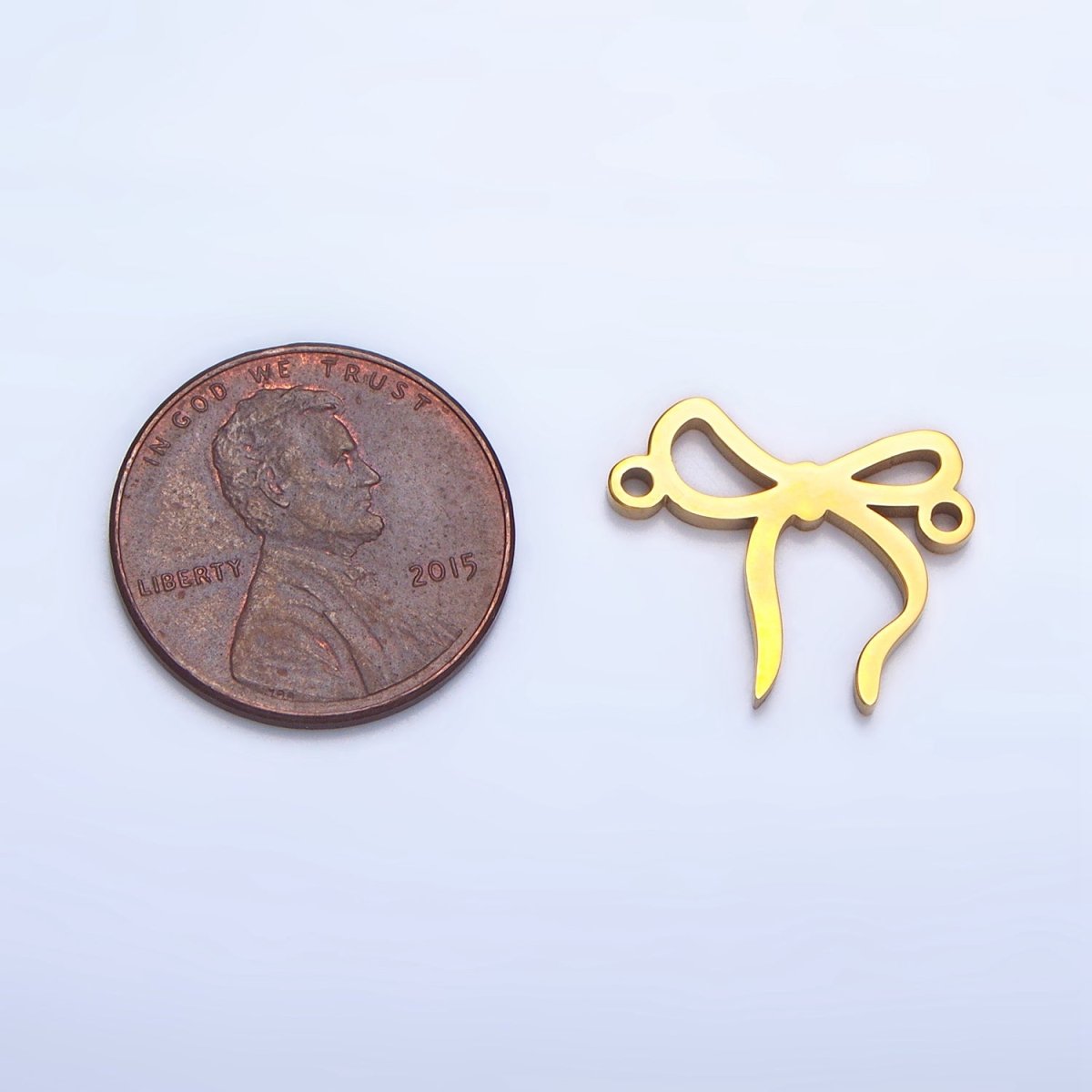 Stainless Steel 15mm Ribbon Bow Charm Connector in Gold &amp; Silver | F279